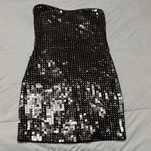 Sequin Strapless Black Dress